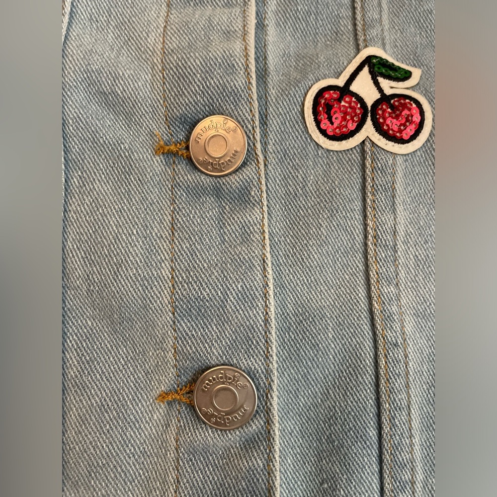 Mud Pie Girls Preppy Light Blue Jean Jacket with Fun Patches size 2/3T - Picture 7 of 11